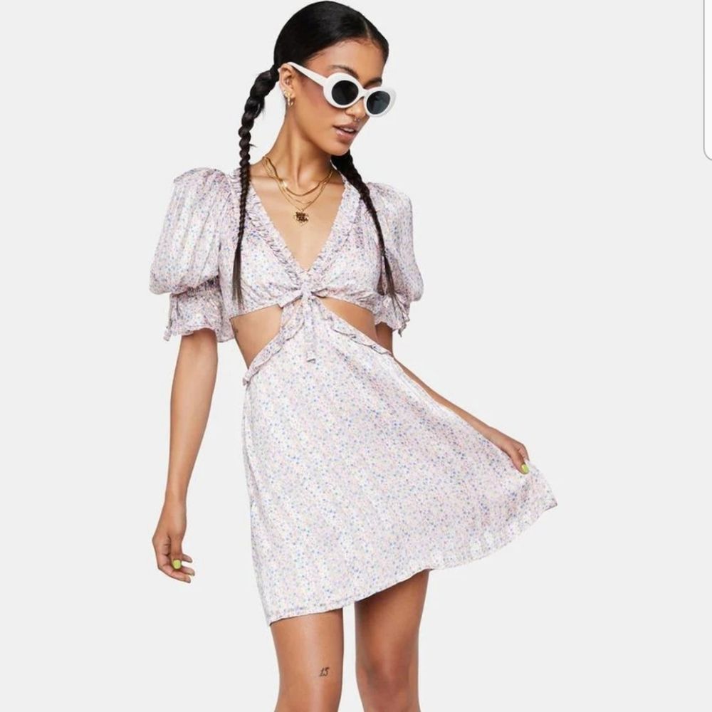 For Love and Lemons Pink Floral Fairy Coquette Girl Puff Sleeve Dress Size Small